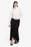 Isabel Marant Black Silk White Patterned Ruched Midi Skirt Size 40