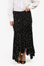 Isabel Marant Black Silk White Patterned Ruched Midi Skirt Size 40