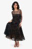 Oscar de la Renta Black Lace Long Sleeve Midi Dress Size 10