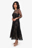 Oscar de la Renta Black Lace Long Sleeve Midi Dress Size 10