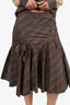 Philosophy Di Alberta Ferretti Brown Stripped Lace Blouse + Skirt Set Size 4