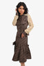 Philosophy Di Alberta Ferretti Brown Stripped Lace Blouse + Skirt Set Size 4