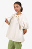 Cecilie Bahnsen Cream Embroidered Puff Sleeve Front Tie Blouse Size 4