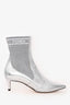 Fendi Silver Leather Pointed Toe Kitten Heel Boots Size 36.5