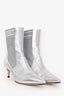 Fendi Silver Leather Pointed Toe Kitten Heel Boots Size 36.5