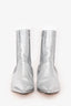 Fendi Silver Leather Pointed Toe Kitten Heel Boots Size 36.5