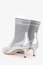 Fendi Silver Leather Pointed Toe Kitten Heel Boots Size 36.5