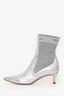 Fendi Silver Leather Pointed Toe Kitten Heel Boots Size 36.5