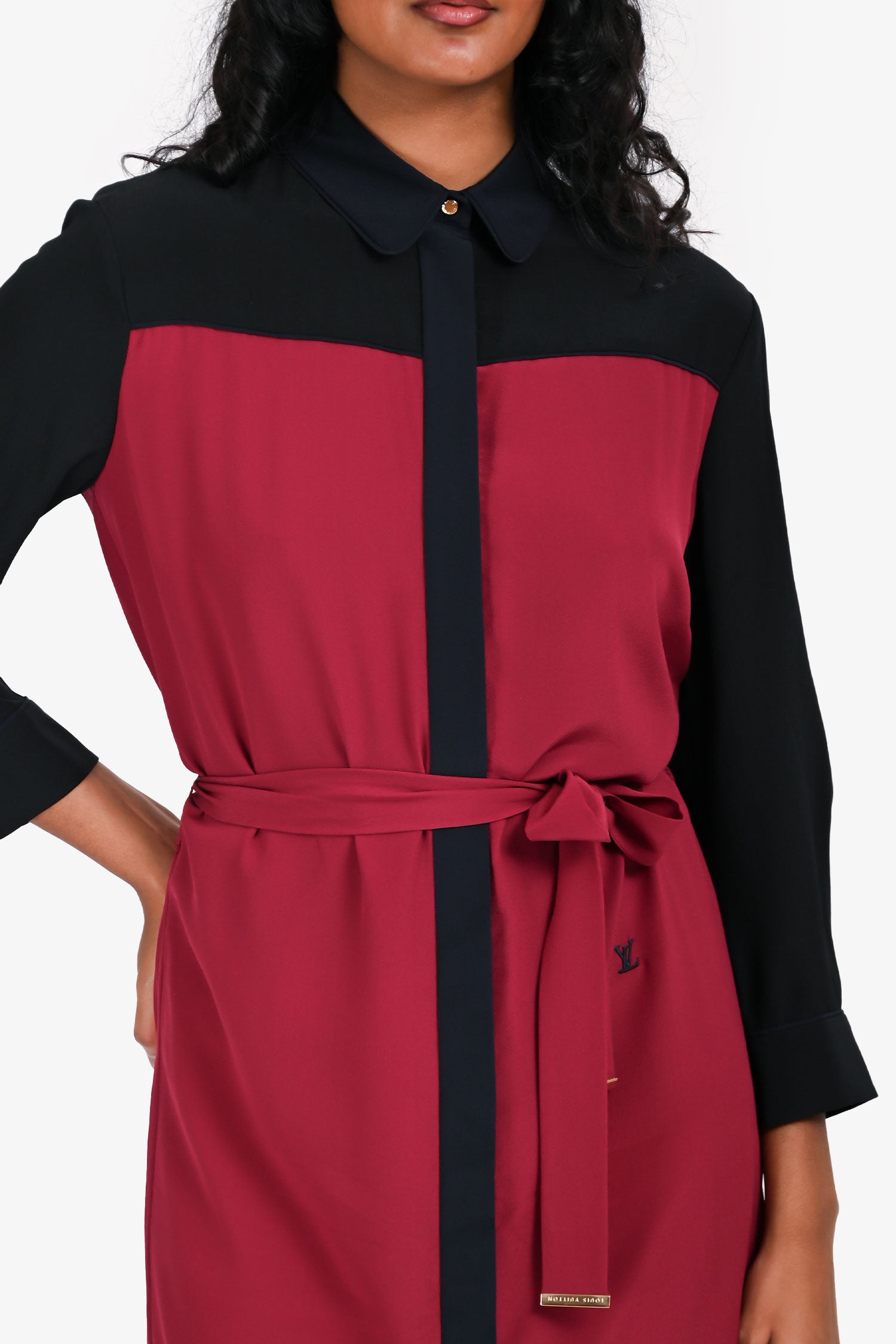 Louis Vuitton Burgundy/Black Silk Shirt Dress Size 34 Mine & Yours Louis Vuitton Burgundy/Black Silk Shirt Dress Size 34 Mine & Yours