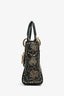 Christian Dior Black Leather Gold 'Clovers' Embroidered Mini Lady Dior