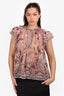Ulla Johnson Pink/Gold Silk Metallic Ruffle Tie Top Size 10 US