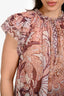 Ulla Johnson Pink/Gold Silk Metallic Ruffle Tie Top Size 10 US