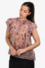 Ulla Johnson Pink/Gold Silk Metallic Ruffle Tie Top Size 10 US