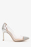 Manolo Blahnik Silver Leather and PVC Crystal Embellishments D'Orsay Pumps Size 38