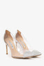 Manolo Blahnik Silver Leather and PVC Crystal Embellishments D'Orsay Pumps Size 38