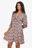 Sandro Pink Silk Patterned Quarter Sleeve Dress Size 36
