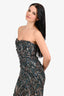 Veronica Beard Green/Pink Paisley Ruched Asymmetric Sleeves Dress Size 4