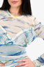 Jonathan Simkhai Blue/Green Long Sleeve Ruched Mesh Printed Dress Size M