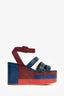 Hermès Blue/Burgundy Leather/Wood Platform Strappy Sandals Size 38