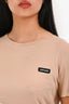 Miu Miu Beige Logo Sheer Crewneck T-Shirt Size M
