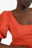 Staud Orange Cotton Square Neck Midi Dress Size 10