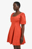 Staud Orange Cotton Square Neck Midi Dress Size 10