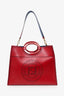 Fendi Red Leather Medium Perforated Tote with Strap