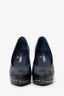 Pre-Loved Chanel™ Navy/Black Leather CC Cap Toe Chain Platform Pumps Size 37.5