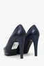 Pre-Loved Chanel™ Navy/Black Leather CC Cap Toe Chain Platform Pumps Size 37.5