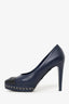 Pre-Loved Chanel™ Navy/Black Leather CC Cap Toe Chain Platform Pumps Size 37.5