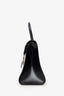 Delvaux Black Leather Brillant MM Top Handle Bag With Strap