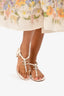 Pre-Loved Chanel™ White Lambskin Interlocking CC Chain T-Strap Sandals Size 5