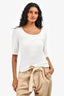 St. John White Boat Neckline 3/4 Sleeve Top Size S