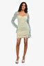 Michael Costello X Revolve Blue/Beige Lace Ruched Long Sleeves Mini Dress Size S