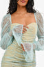 Michael Costello X Revolve Blue/Beige Lace Ruched Long Sleeves Mini Dress Size S