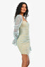 Michael Costello X Revolve Blue/Beige Lace Ruched Long Sleeves Mini Dress Size S