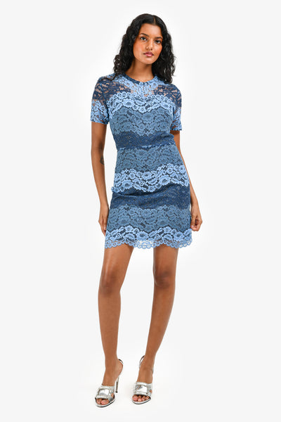 Sandro Blue 3 Tone Lace Short Sleeves Mini Dress Size 1 – Mine & Yours