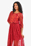 Sandro Red Lace Rosebud Embroidered Midi Dress Size 1