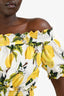Dolce & Gabbana White/Yellow Lemon Printed Off Shoulder Mini Dress Size 44