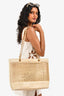 Pre-Loved Chanel™ 1996-97 Beige Woven Straw Lambskin CC Shopper Tote