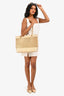 Pre-Loved Chanel™ 1996-97 Beige Woven Straw Lambskin CC Shopper Tote