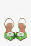 Amina Muaddi Green Satin 'Camelia' Sling Pumps Size 41