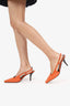 Gucci Orange GG Logo Mesh Crystal Embellishments Slingback Pumps Size 41