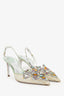 Rene Caovilla Grey Lace Jewel Slingback Venezia Pumps Size 41