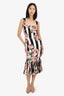 Dolce & Gabbana Black/White Striped Silk Floral Print Dress Size 44