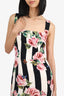 Dolce & Gabbana Black/White Striped Silk Floral Print Dress Size 44