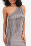Roberto Cavalli Grey Ribbed Fringed One Shoulder Dress Size 40 (As Is)