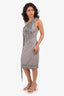 Roberto Cavalli Grey Ribbed Fringed One Shoulder Dress Size 40 (As Is)