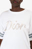 Christian Dior 2022 White/Grey Embroidered Ribbon Logo T-Shirt Size L Mens