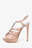 Miu Miu Pink Satin Crystal Embellishments T-Strap Sandals Size 35.5